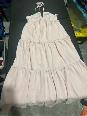 SHEIN Light Pink Tiered Halter Maxi Dress